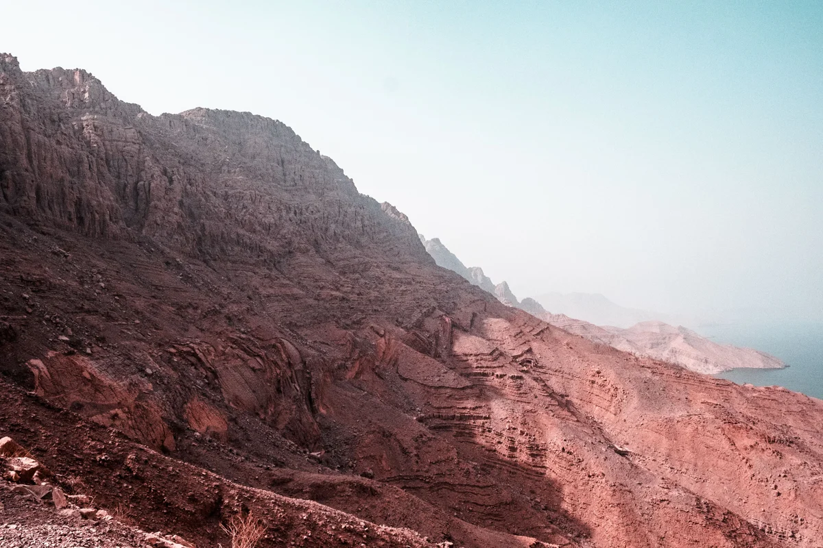 rocky desert mountains looking over the sea